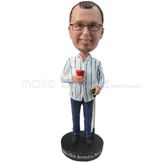 Personalized custom man in shirt and jeans with cane bobbleheads