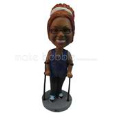 Personalized custom woman with walking sticks bobbleheads