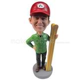 Custom bobblehead dolls man in red hat with skis