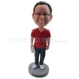 Custom man bobbleheads doll with red T-shirt and jeans