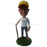 Custom hunter in yellow hat with stick and wild duck bobbleheads