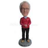 Custom blue-eyed elderly in red sweater black pants bobbleheads