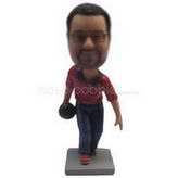 Bowling player in red polo shirt blue jeans playing bowling bobblehead