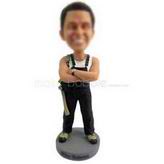 Personalized custom woodworker wearing suspender trousers bobblehead