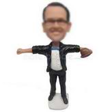 Custom glasses male in black coat and pants with a hat in hand bobblehead