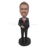 Personalized businessman in black suit red tie with purse bobblehead