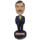 Personalized custom banker in dark blue suit bobblehead