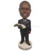 Personalized custom businessman reading book bobblehead