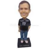 Personalized custom man in black t-shirt blue jeans white sneaks bobblehead