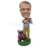 Personalized custom golfer playing golf with clubs bobblehead