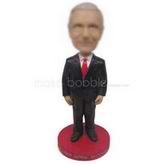 Personalized manager in black suit white shirt red tie bobblehead