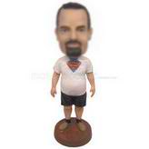 Personalized custom man in white superman t-shirt bobblehead