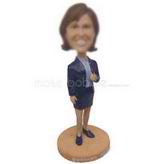 Personalized custom woman dressed in navy blue suit dress bobblehead