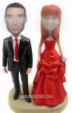 Personalized custom suit man with red wedding dress woman bobblehead