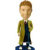 Personalized custom fashion man in green overcoat bobblehead