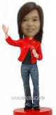 Personalized custom modern woman in red coat matching jeans bobblehead 