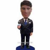 Personalized custom the host in suit holding microphone bobblehead 