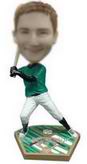 Personalized custom the player in ball uniform holding up a baseball bat bobblehead 