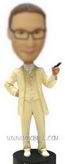 Personalized custom smoking man in beige suit bobblehead 