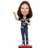 Personalized custom brown hair girl holding microphone bobblehead