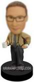 Personalized custom glasses man holding the coffee cup bobblehead 