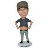 The man wear a hat show up his belly button custom bobbleheads