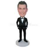 Handsome man in black suit matching with a bowknot tie custom bobbleheads