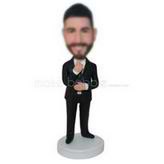 Handsome beard man in black suit custom bobbleheads