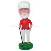 Grandfather in red T-shirt playing golf custom bobbleheads