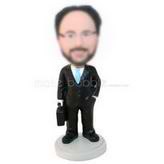 Business man in black suit holding his briefcase custom bobbleheads