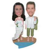 Groom and bride in white wedding dress on the sandbeach custom bobbleheads