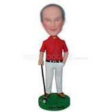 Male golf player in red short sleeve shirt custom bobbleheads