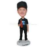 Black cap man holding a bottle custom bobbleheads