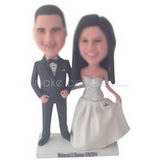 Handsome groom in black suit and the bride in white wedding dress custom bobbleheads