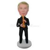 Male musician in black suit playing the SAX custom bobbleheads