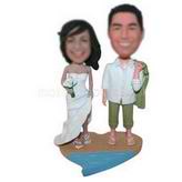 Groom white shirt and bride in white wedding dress custom bobbleheads