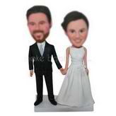 Groom in black suit ang bride in white wedding dress custom bobbleheads