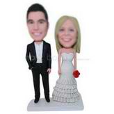 Long face groom in black suit ang bride in white wedding dress custom bobbleheads