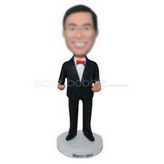 Glasses man in black suit matching with red bowknot tie custom bobbleheads