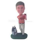 Man in orange T-shirt playing golf custom bobbleheads