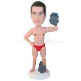 Strong muscle man holding dumbbell custom bobbleheads