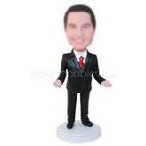 Man in black suit matching with red tie custom bobbleheads