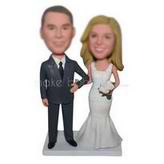 Cool groom in suit and bride in white wedding dress custom bobbleheads