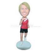 Woman in red T-shirt matching with black shorts custom bobbleheads