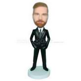 Beard man in black suit custom bobbleheads