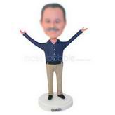 Dad in blue shirt extending his arms custom bobbleheads