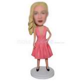 Beautiful woman in pink dress matching with a pair of black high-heeled shoes custom bobbleheads