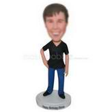 Man in black shirt matching with jeans custom bobbleheads