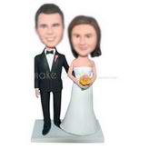 Groom in black suit and bride in white wedding dress custom bobbleheads