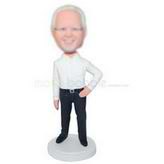 Business man in white T-shirt custom bobbleheads